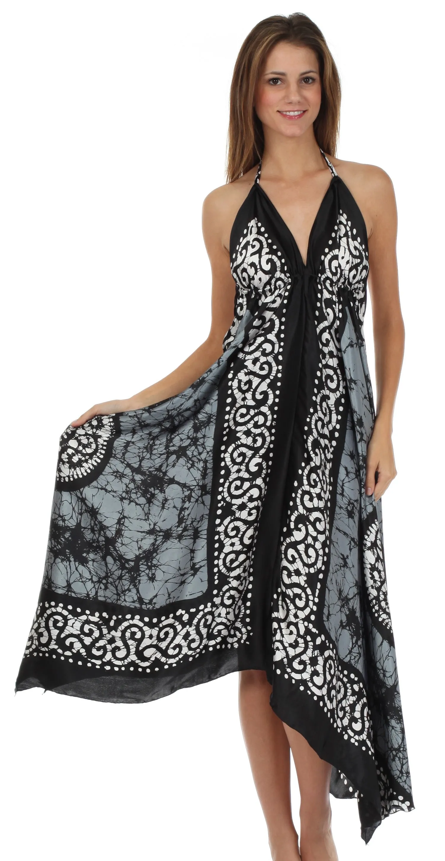 Sakkas Silky V-Neck Halter Handkerchief Hem Maxi Dress