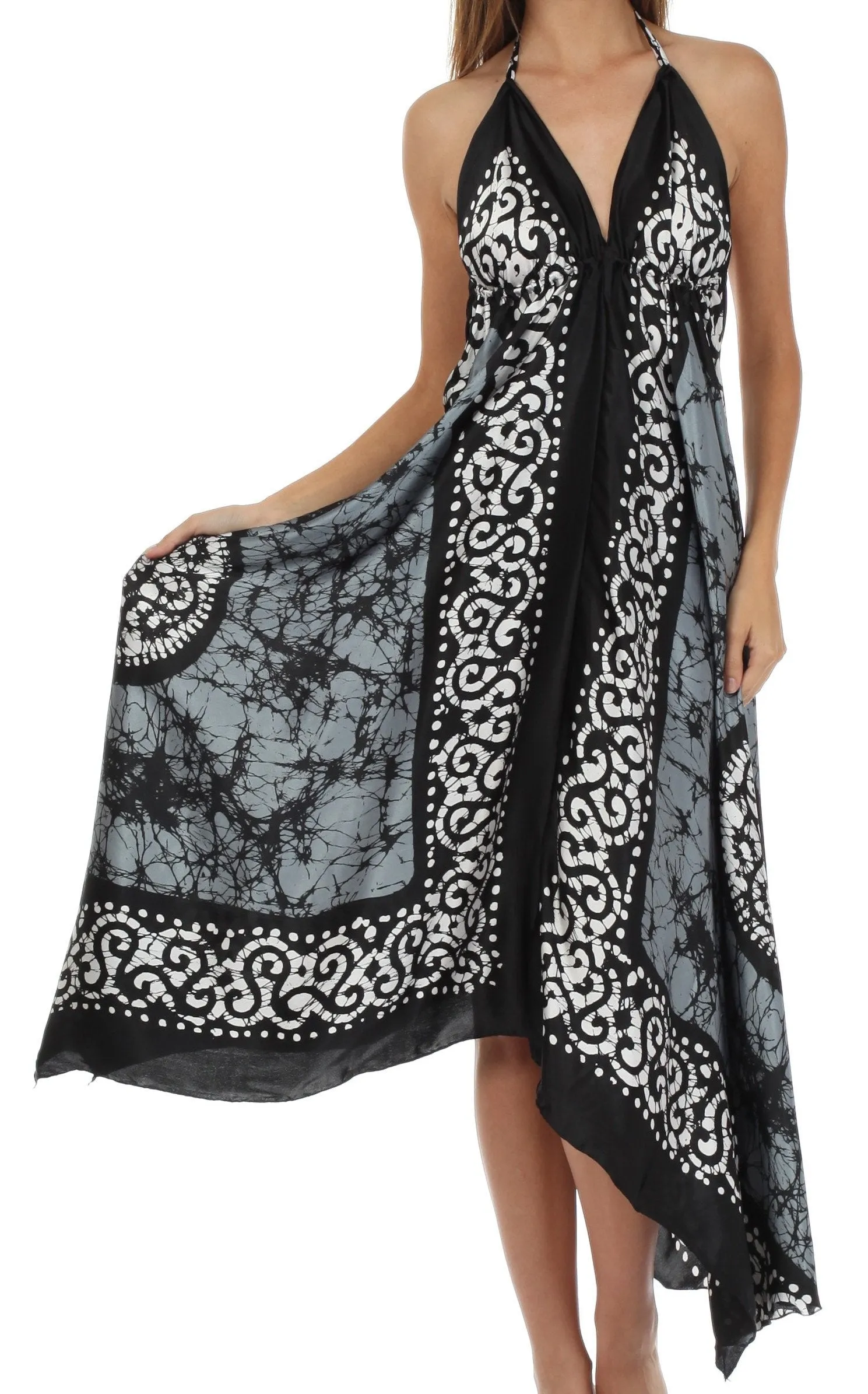 Sakkas Silky V-Neck Halter Handkerchief Hem Maxi Dress