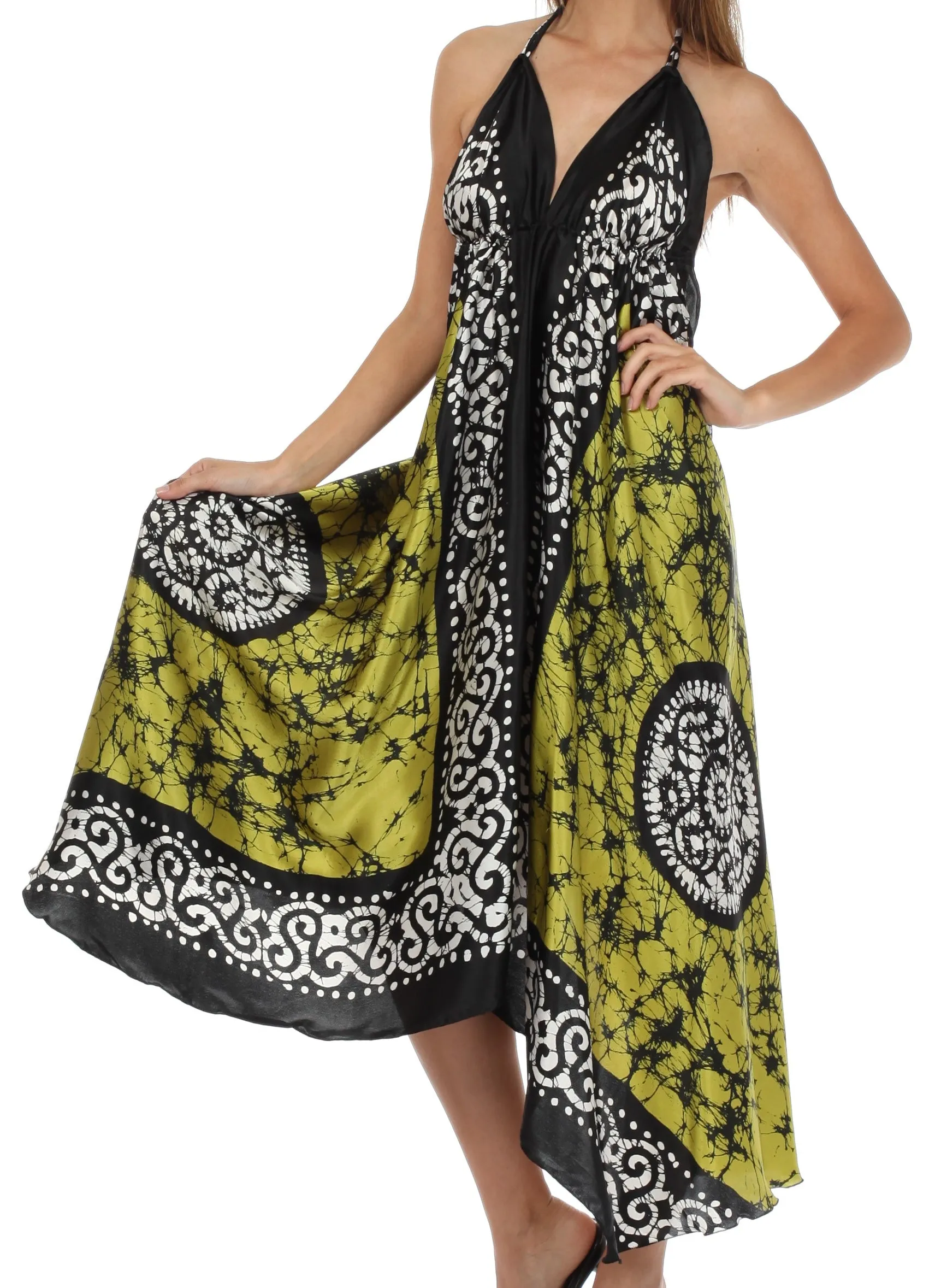 Sakkas Silky V-Neck Halter Handkerchief Hem Maxi Dress