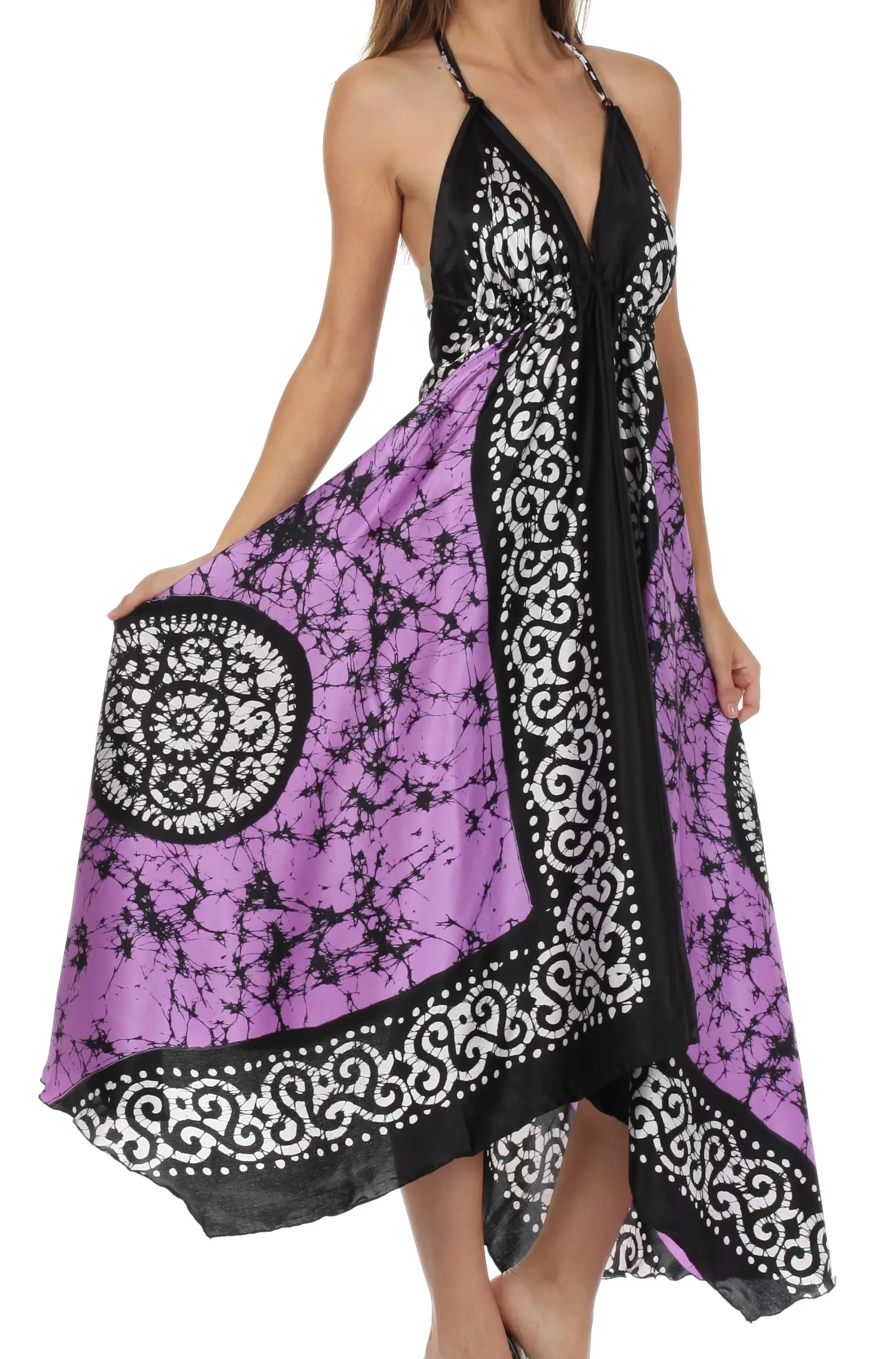 Sakkas Silky V-Neck Halter Handkerchief Hem Maxi Dress