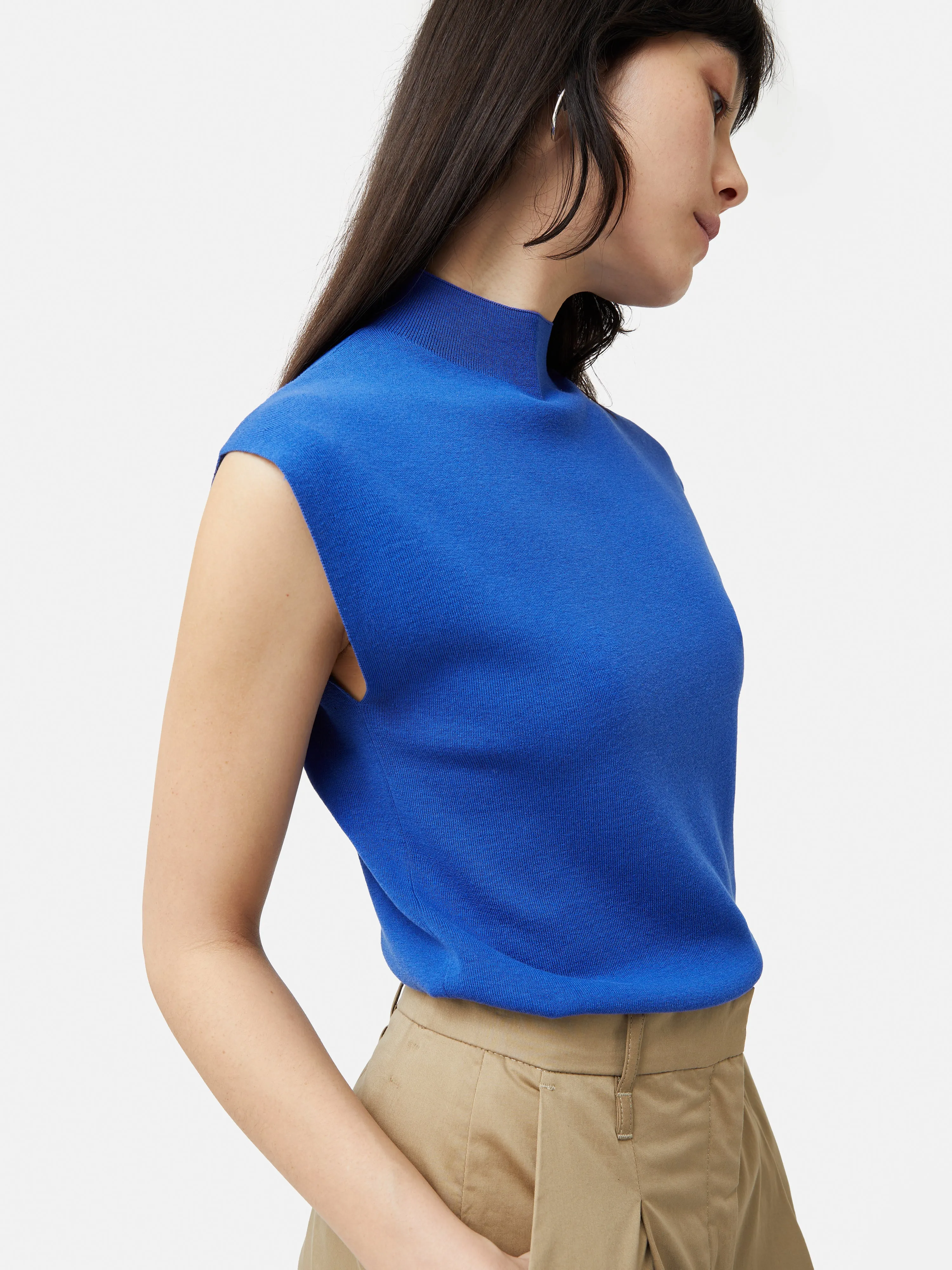 Silk Cotton Cap Sleeve Top | Blue