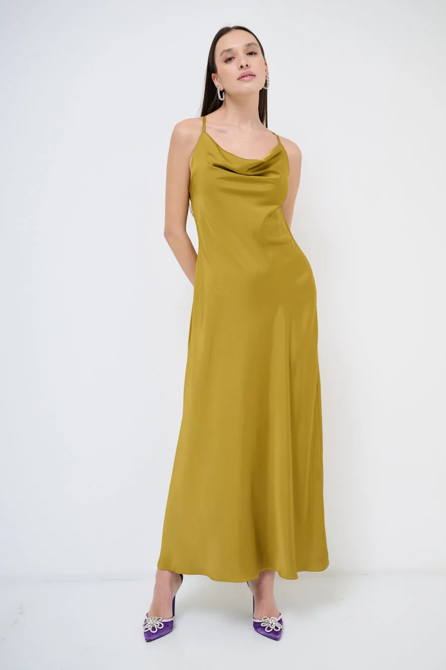 Sleek maxi dress with cowl neckline wholesale