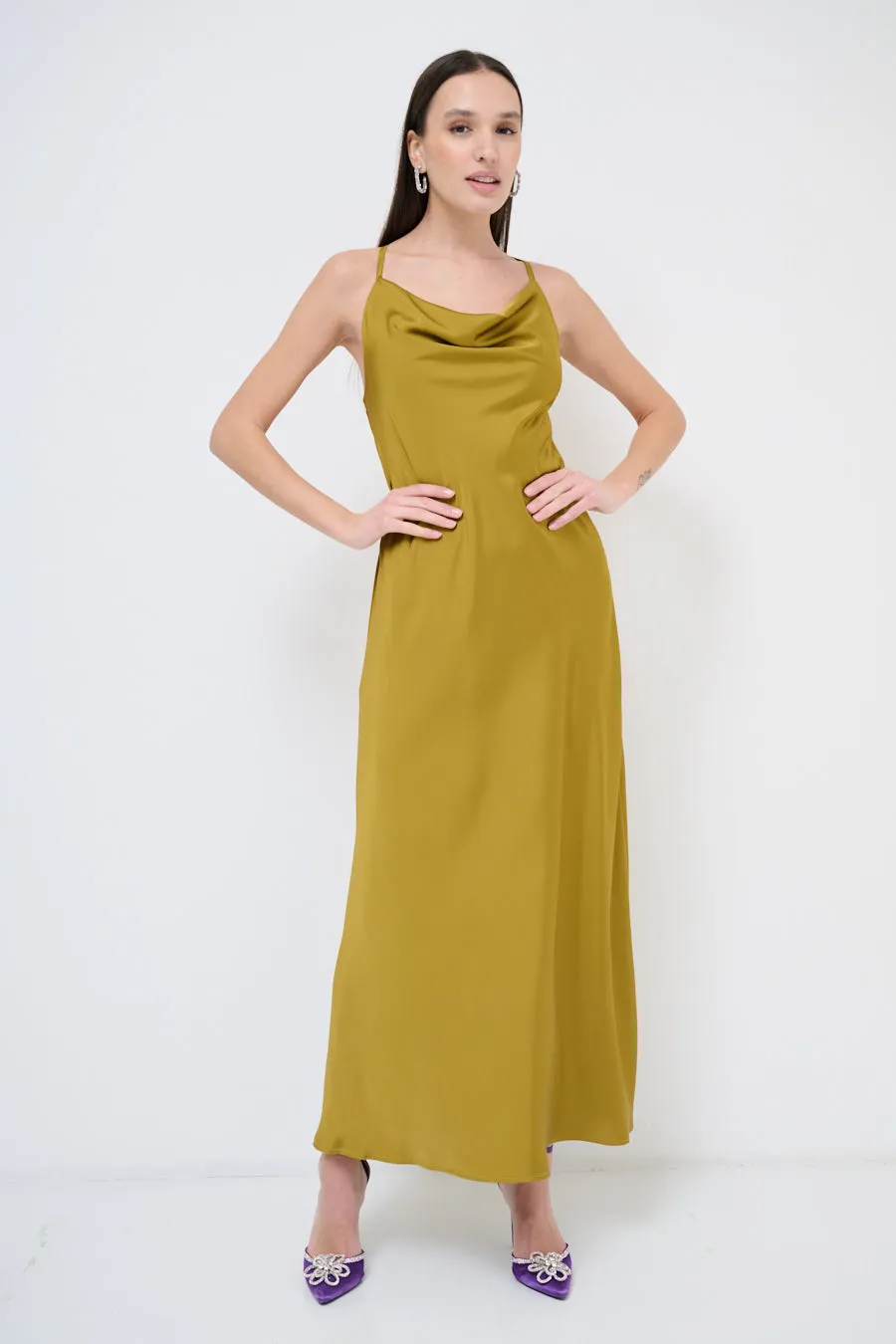 Sleek maxi dress with cowl neckline wholesale