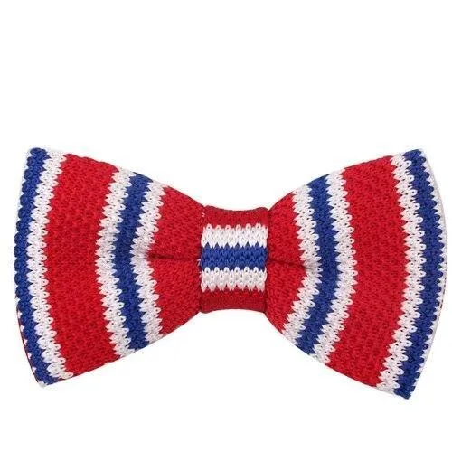 Slim Striped Knitted Bow Tie Pre-Tied