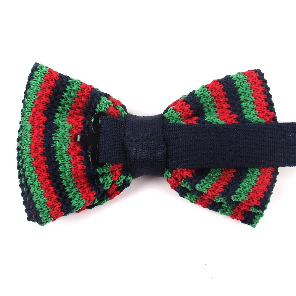 Slim Striped Knitted Bow Tie Pre-Tied