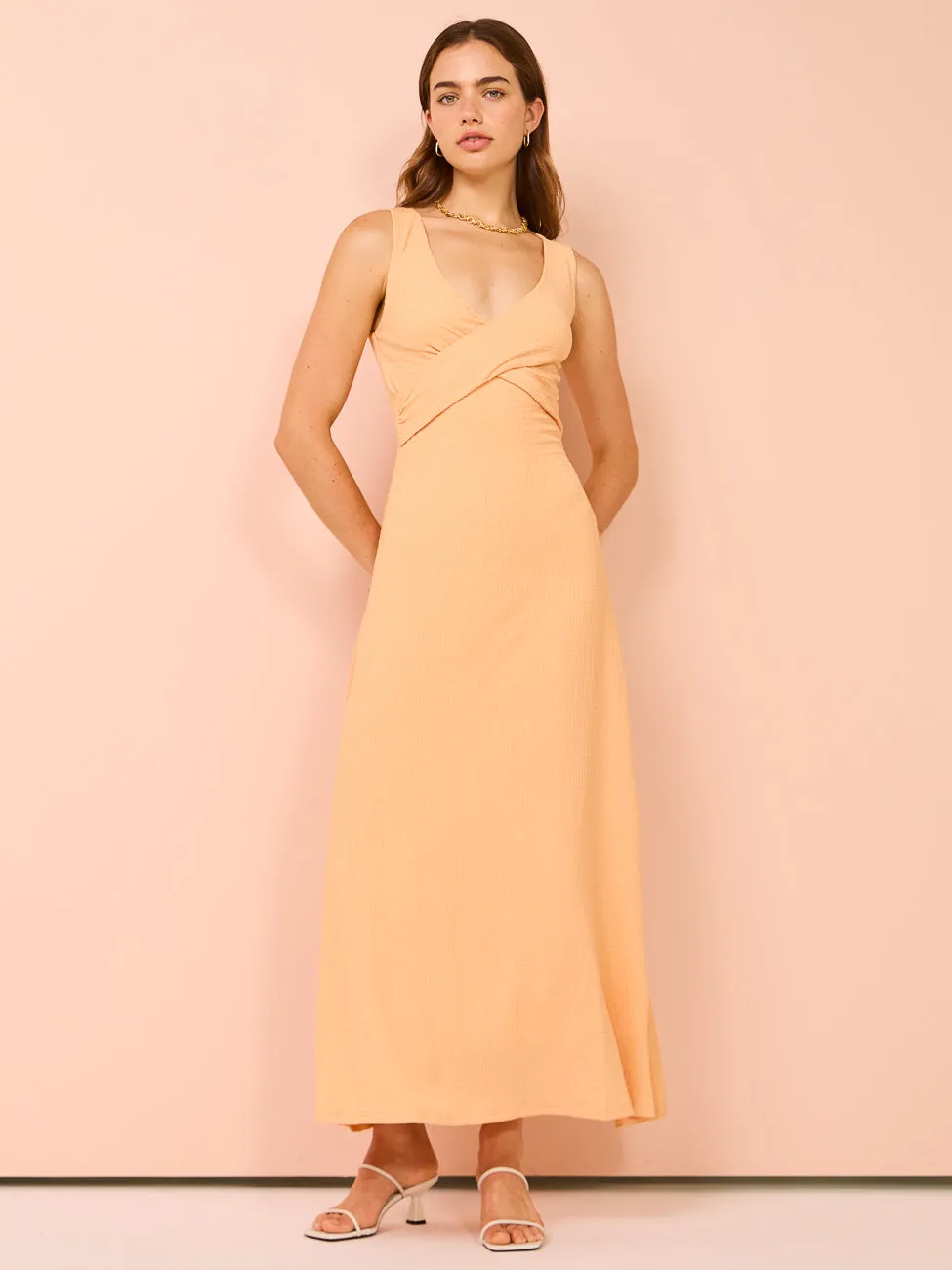 Sovere Unexpect Midi Dress in Soft Orange