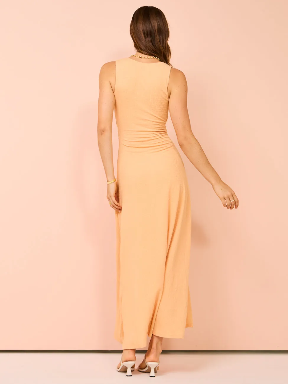 Sovere Unexpect Midi Dress in Soft Orange