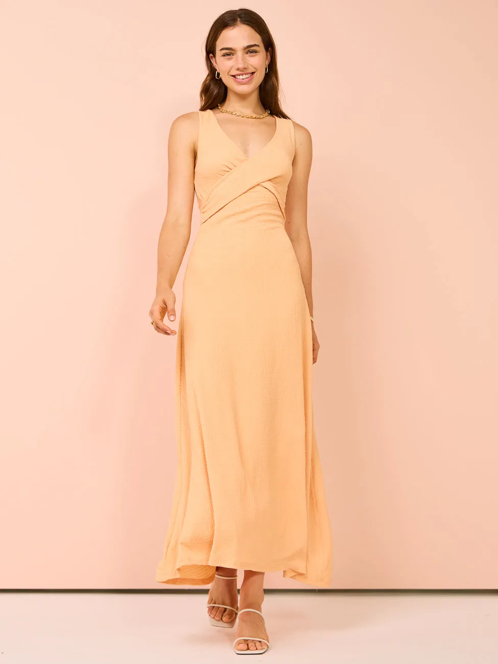 Sovere Unexpect Midi Dress in Soft Orange