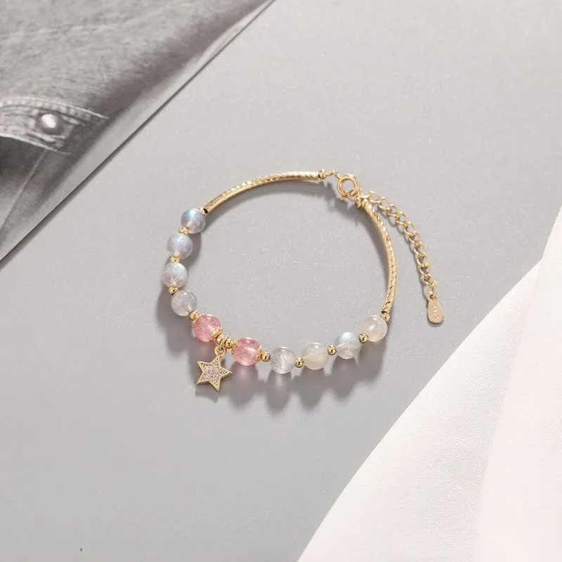 Star Moon Strawberry Crystal Bracelet - Ethereal Beauty and Charm