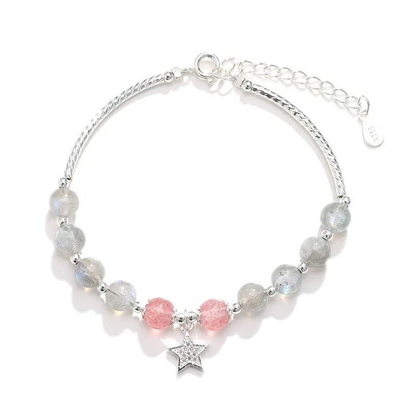 Star Moon Strawberry Crystal Bracelet - Ethereal Beauty and Charm