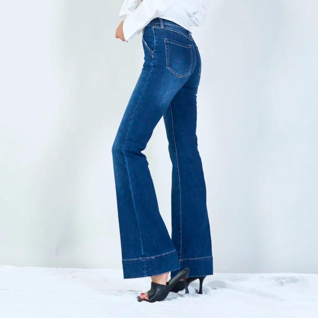 Stylish high-waisted flared jeans with wide hem wholesale