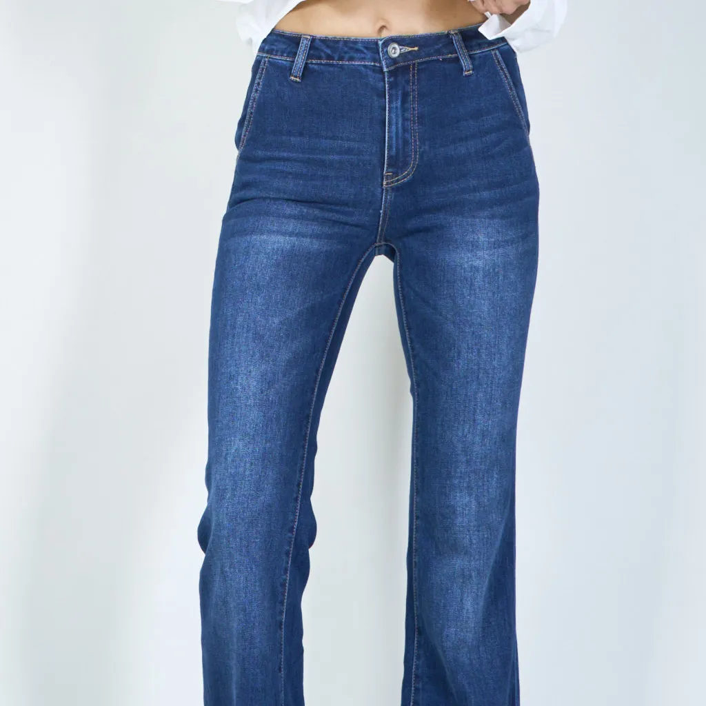 Stylish high-waisted flared jeans with wide hem wholesale