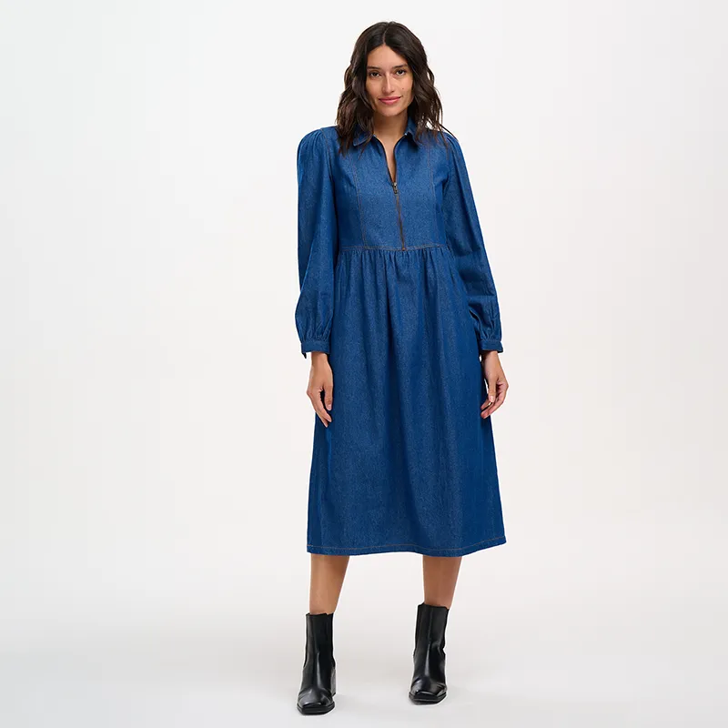 Sugarhill Kirsty Midi Smock Dress-Mid Blue Denim