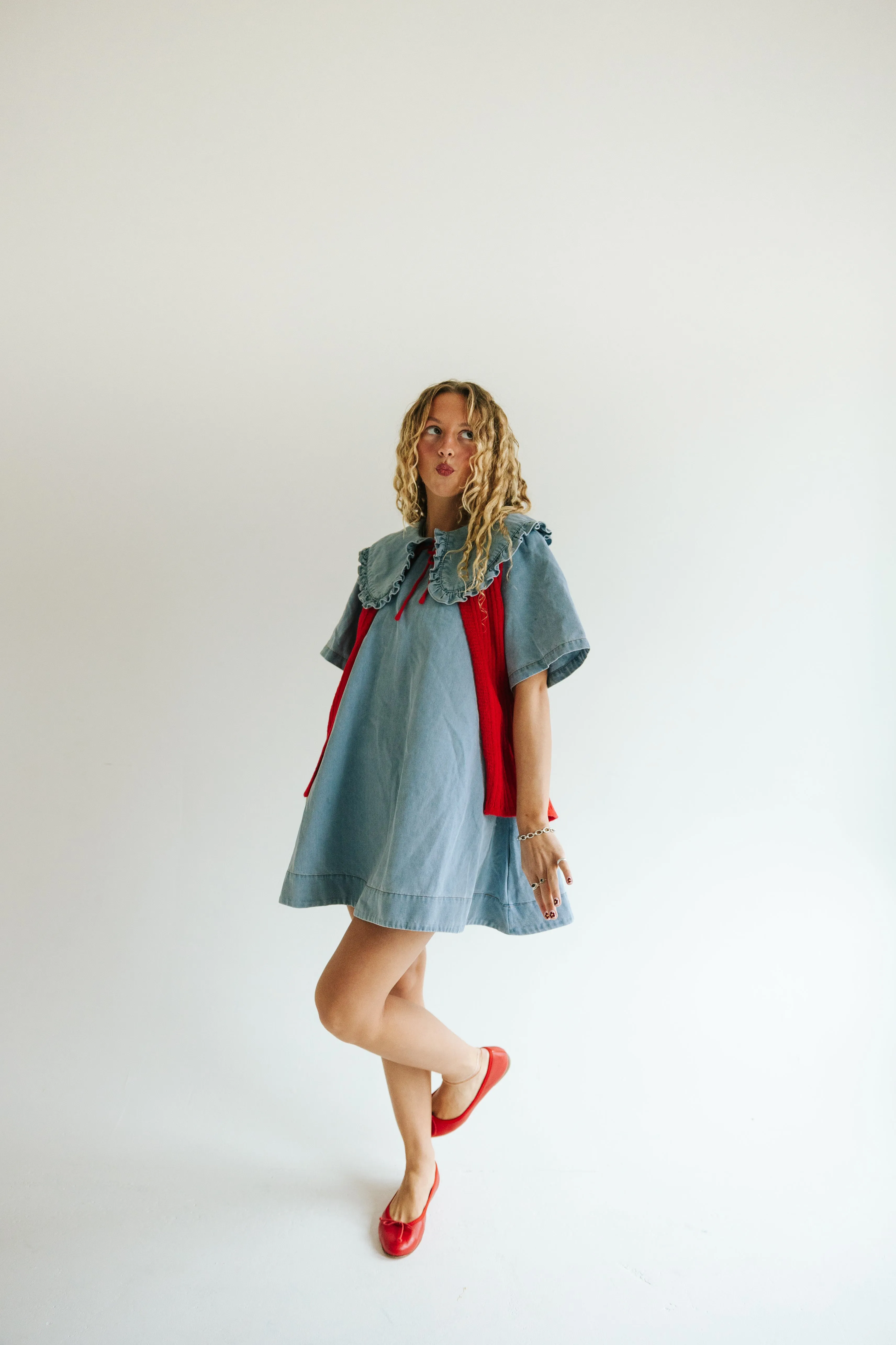 Sunday Eyelet Collar Denim Dress