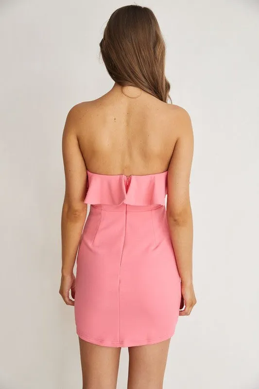 Sweetheart Neckline Lined Mini Dress - Pink