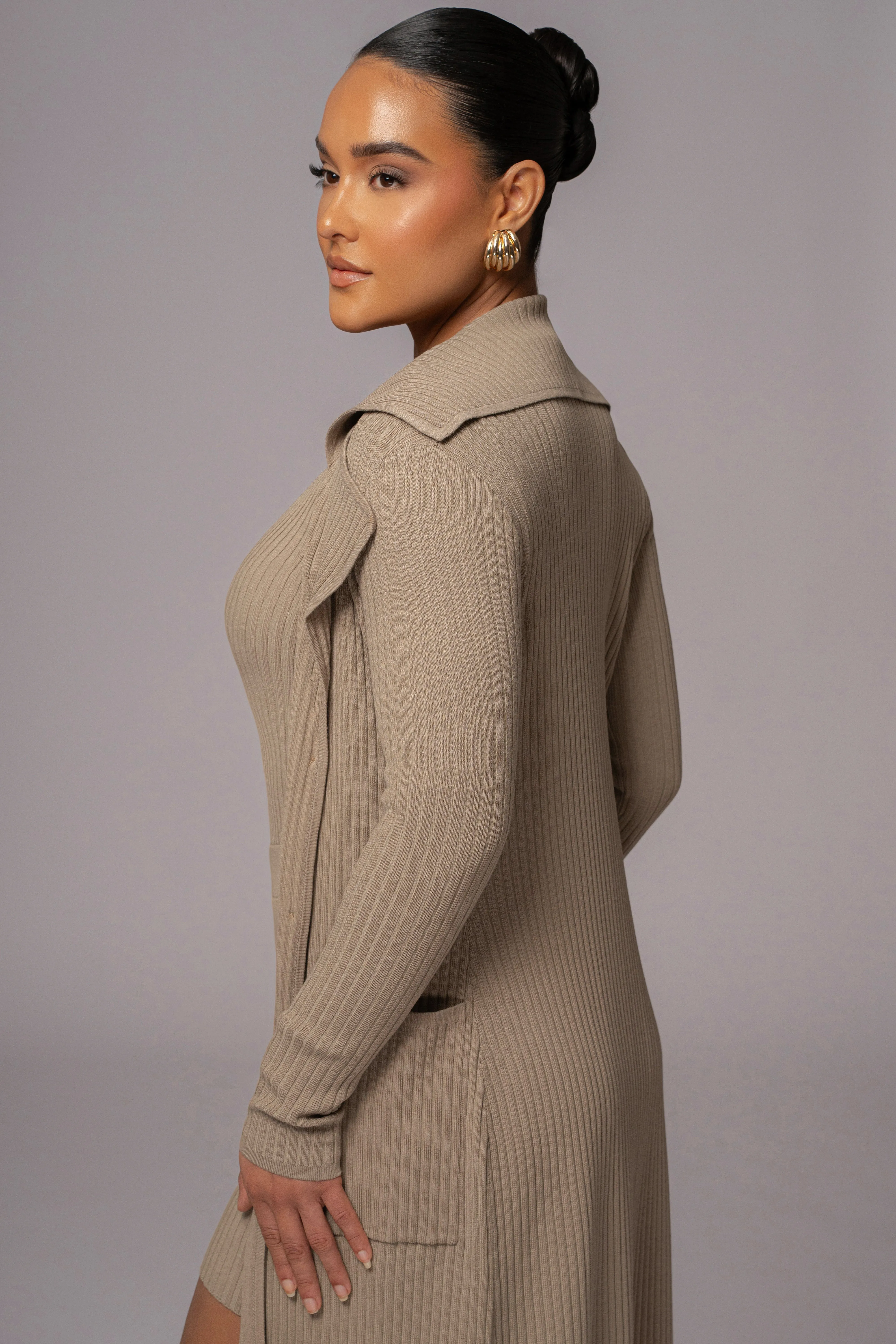 Taupe Lida Ribbed Duster