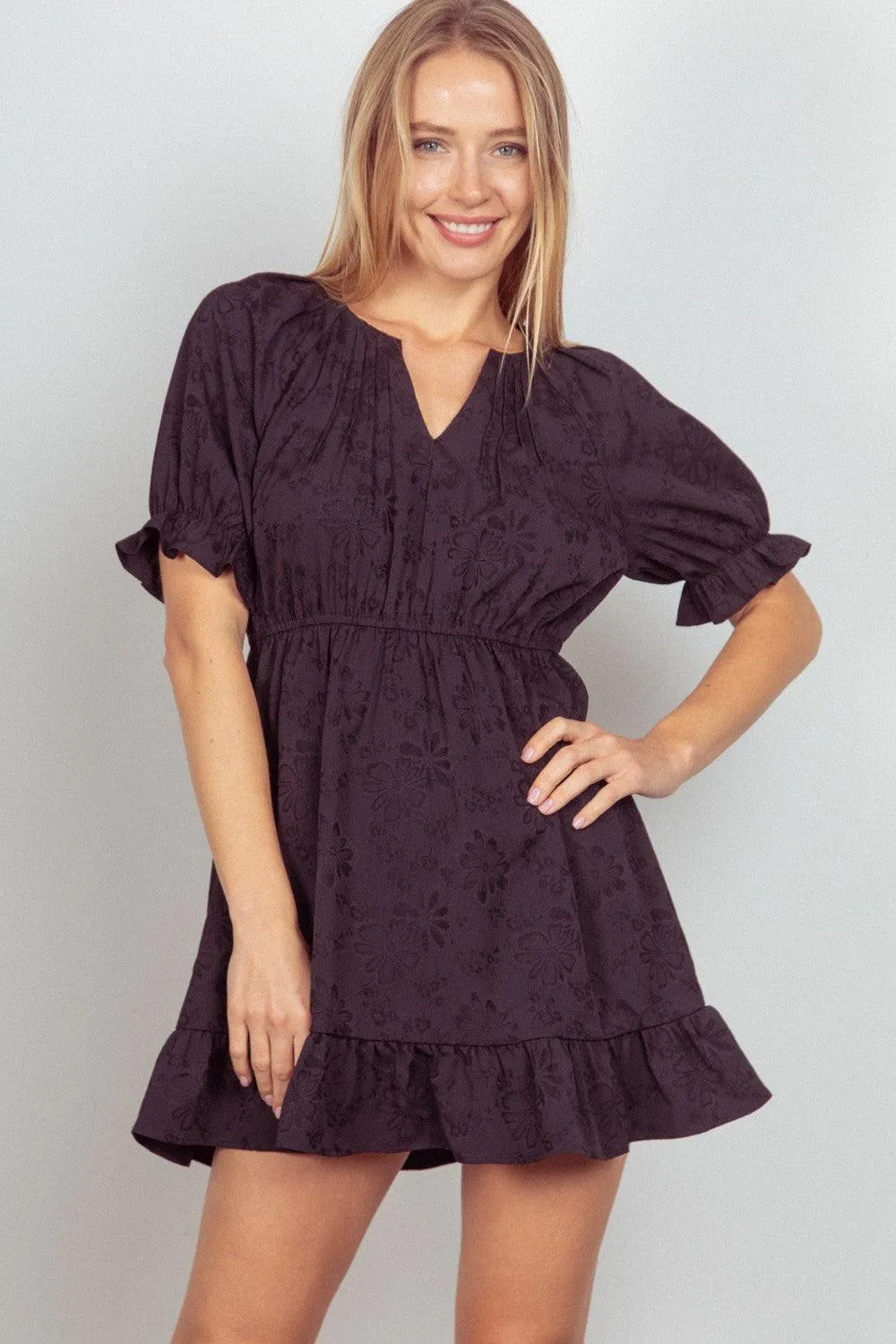 Textured Woven Ruffled Mini Dress