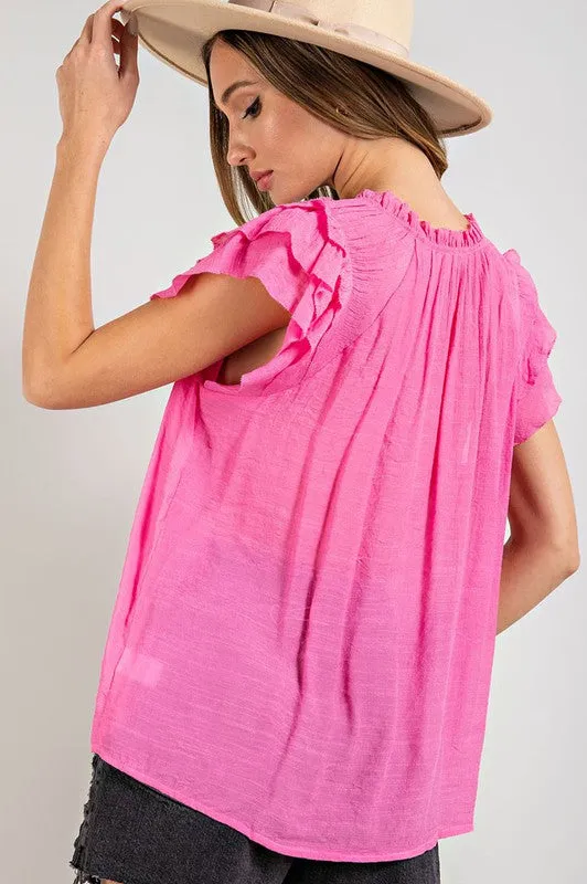 TIERED RUFFLE SLEEVE SHORT SLEEVE BLOUSE • More Colors