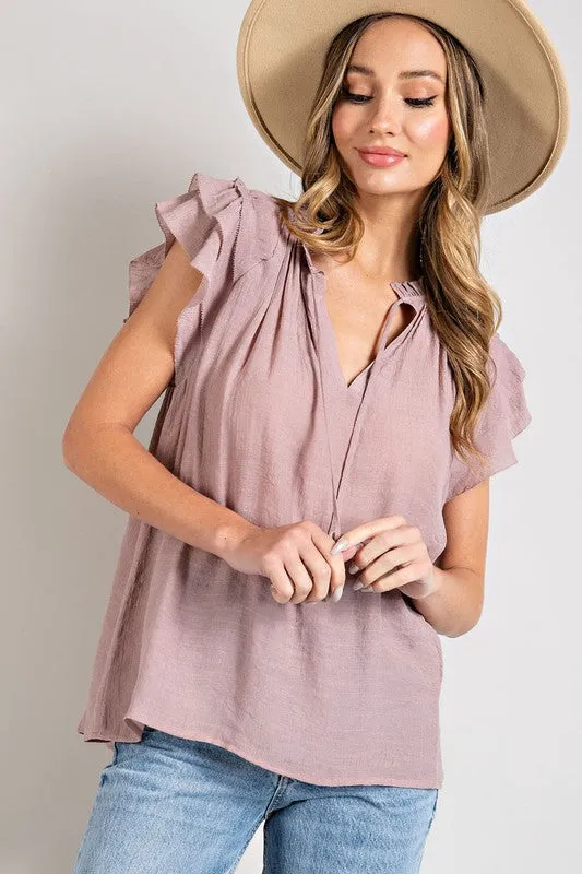 TIERED RUFFLE SLEEVE SHORT SLEEVE BLOUSE • More Colors