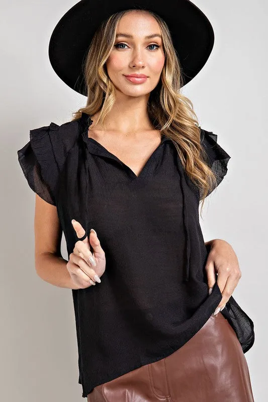 TIERED RUFFLE SLEEVE SHORT SLEEVE BLOUSE • More Colors