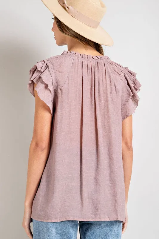 TIERED RUFFLE SLEEVE SHORT SLEEVE BLOUSE • More Colors