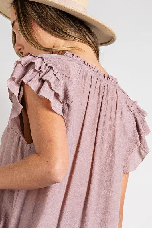 TIERED RUFFLE SLEEVE SHORT SLEEVE BLOUSE • More Colors