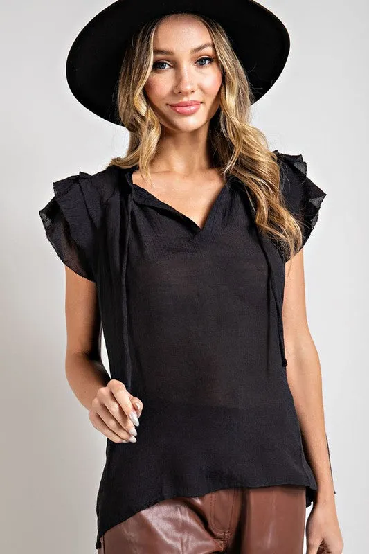 TIERED RUFFLE SLEEVE SHORT SLEEVE BLOUSE • More Colors