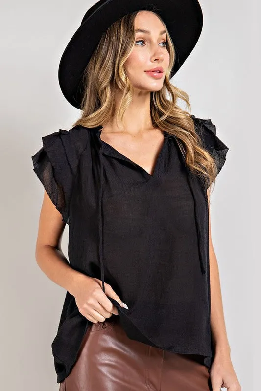 TIERED RUFFLE SLEEVE SHORT SLEEVE BLOUSE • More Colors