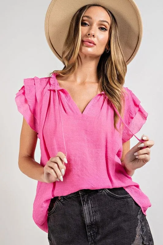 TIERED RUFFLE SLEEVE SHORT SLEEVE BLOUSE