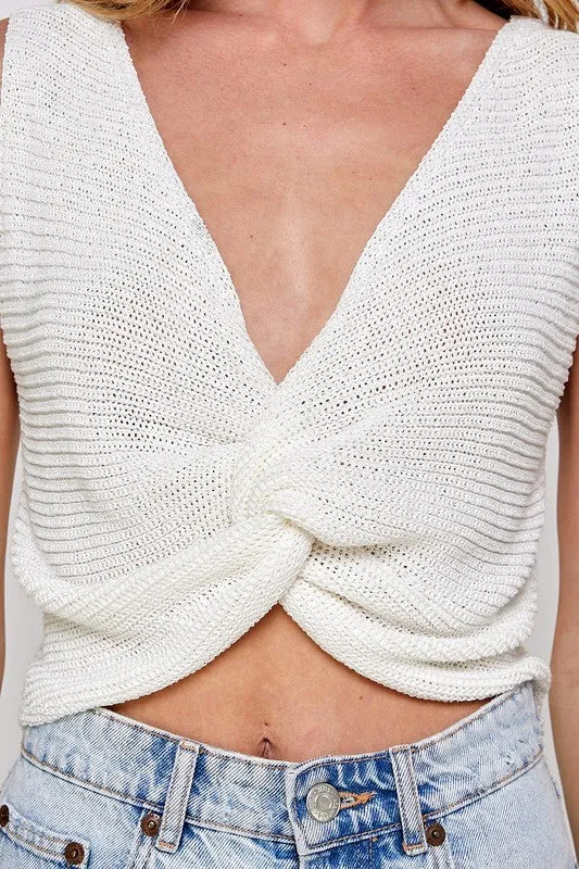 TWIST DETAIL KNIT TOP WHITE