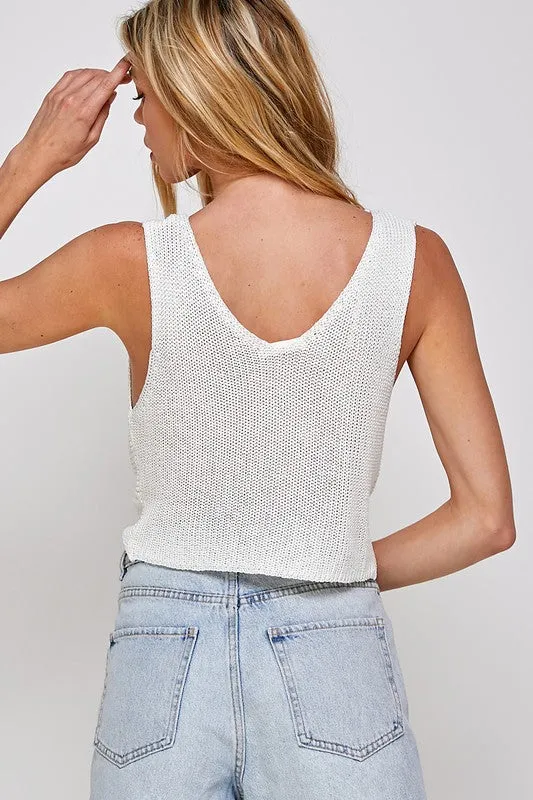 TWIST DETAIL KNIT TOP WHITE