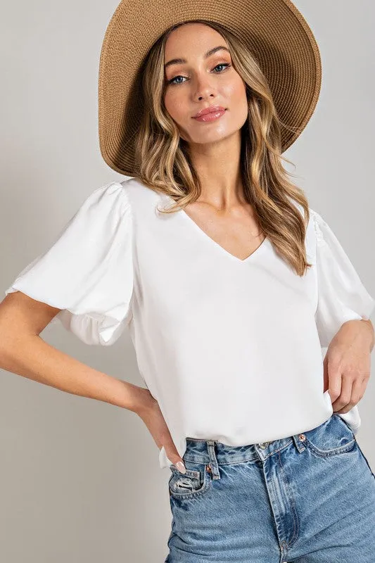 V-Neck Puff Sleeve Blouse Top