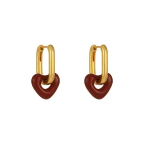 VAIGE Vintage Romantic Wine Red Heart Drop Earrings - Copper Alloy Fashion Jewelry for Weddings, Parties, and Special Occasions