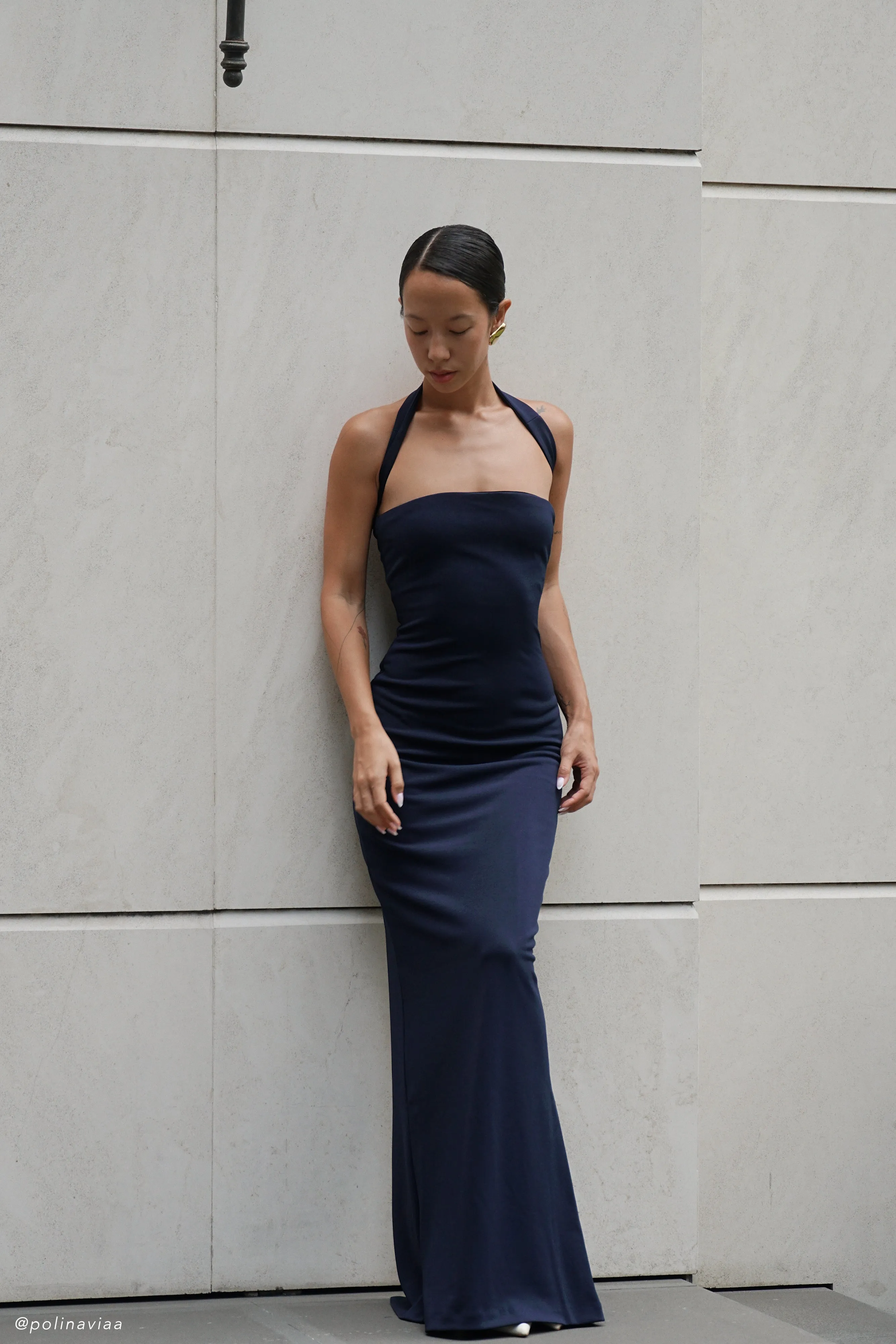 Velma Halter Collar Maxi Dress - Dark Navy