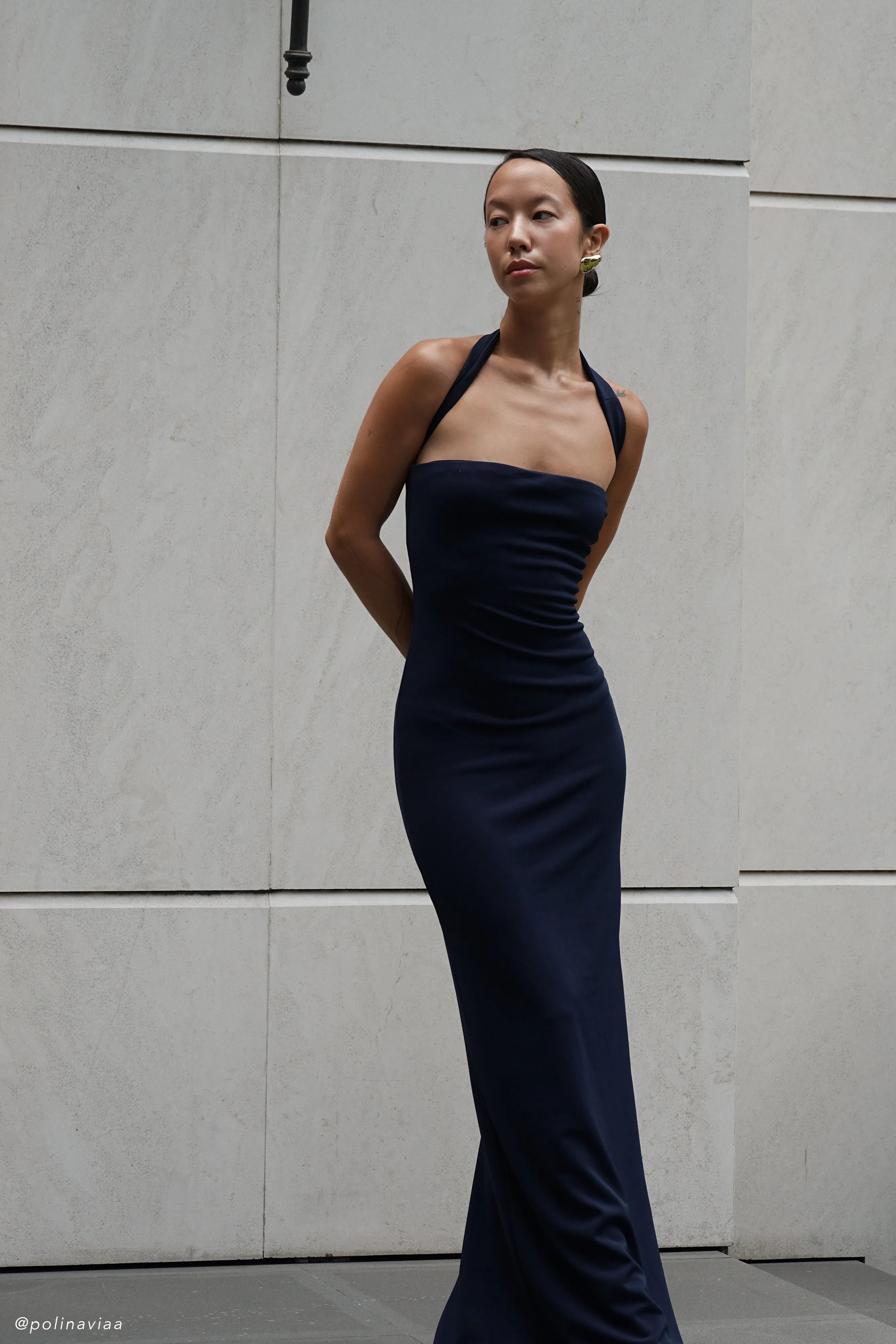 Velma Halter Collar Maxi Dress - Dark Navy