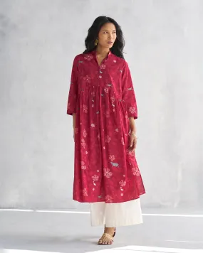 Waist Gathered Kurta - Red