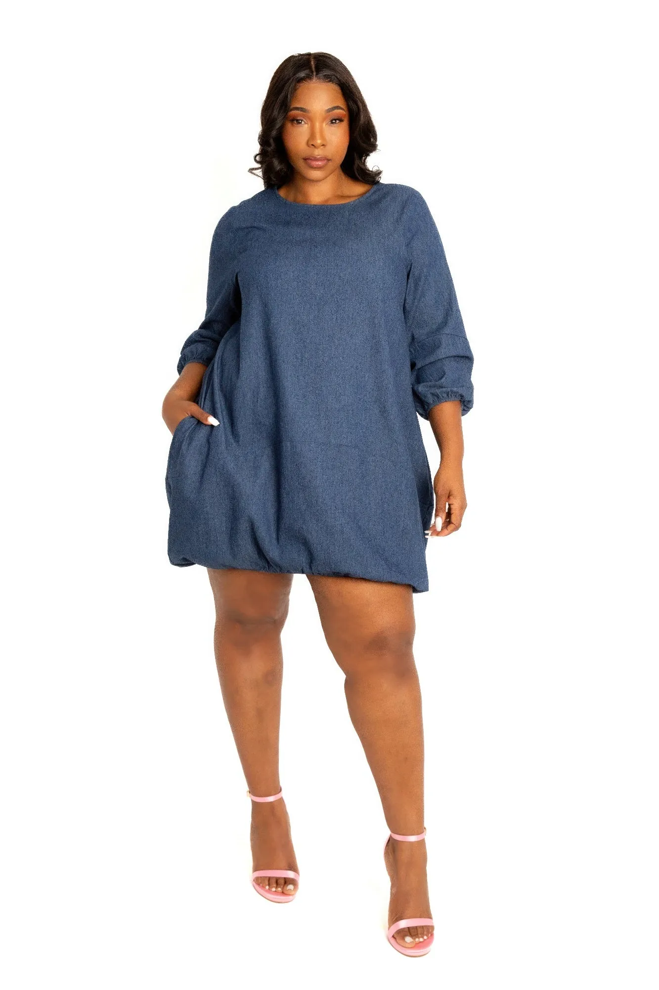 Washed denim bubble dress