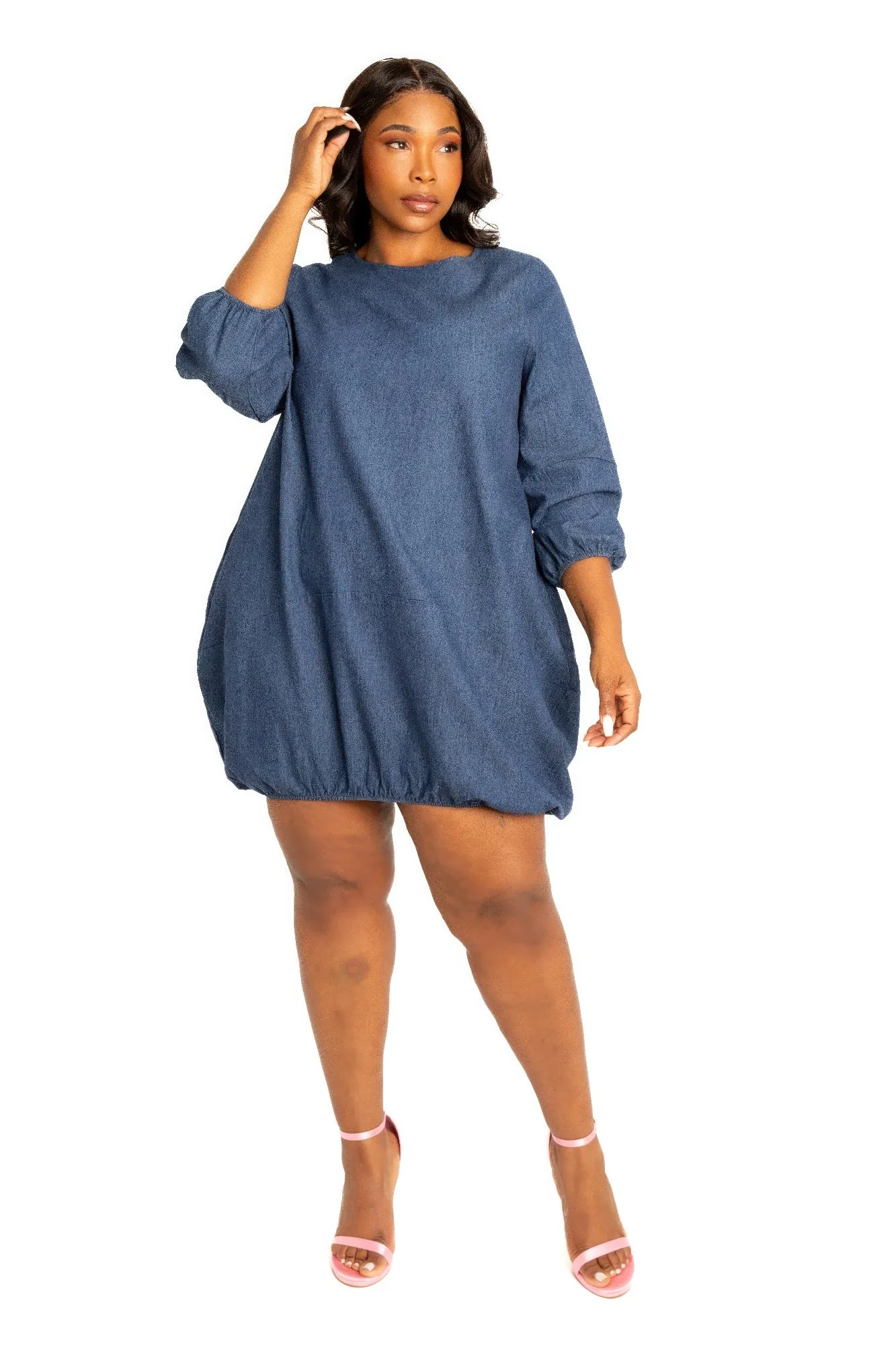 Washed denim bubble dress