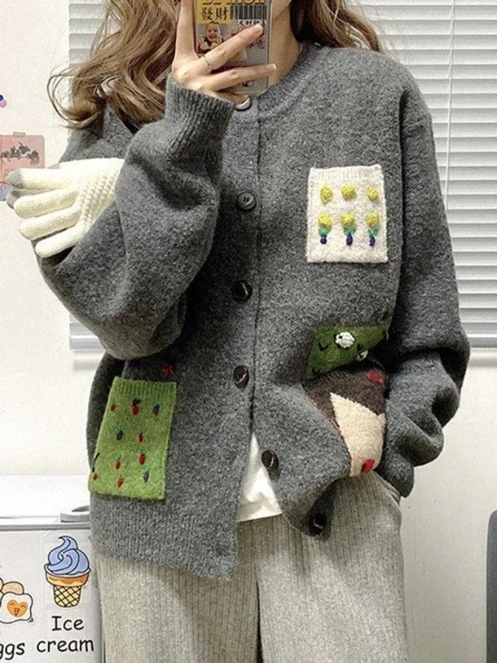 Wenkouban-Spring Casual Outfits Y2K Outfits Pocket Jacquard Button Front Cardigan