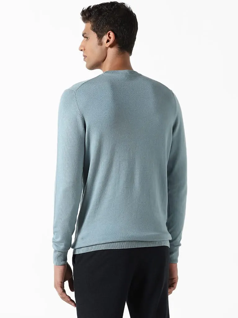 WES Formals Solid Sea Blue Ribbed Sweater