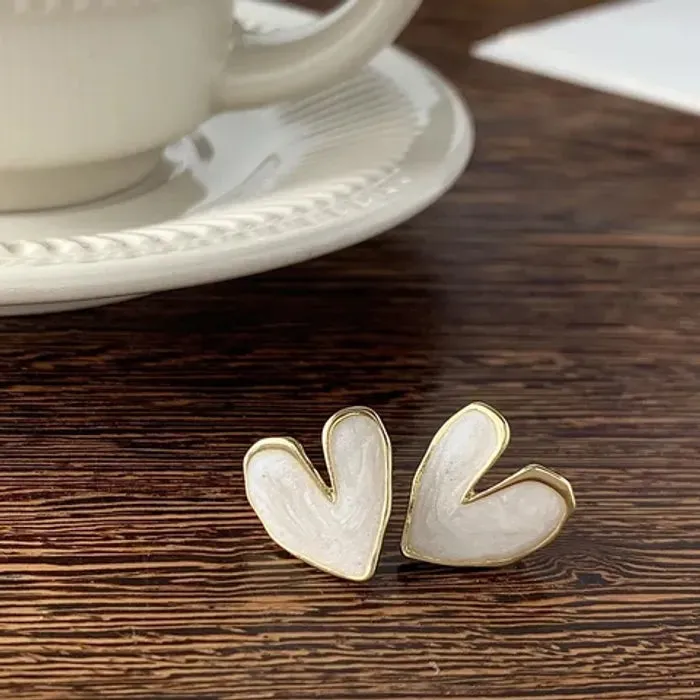 White Color Big Heart Stud Earrings