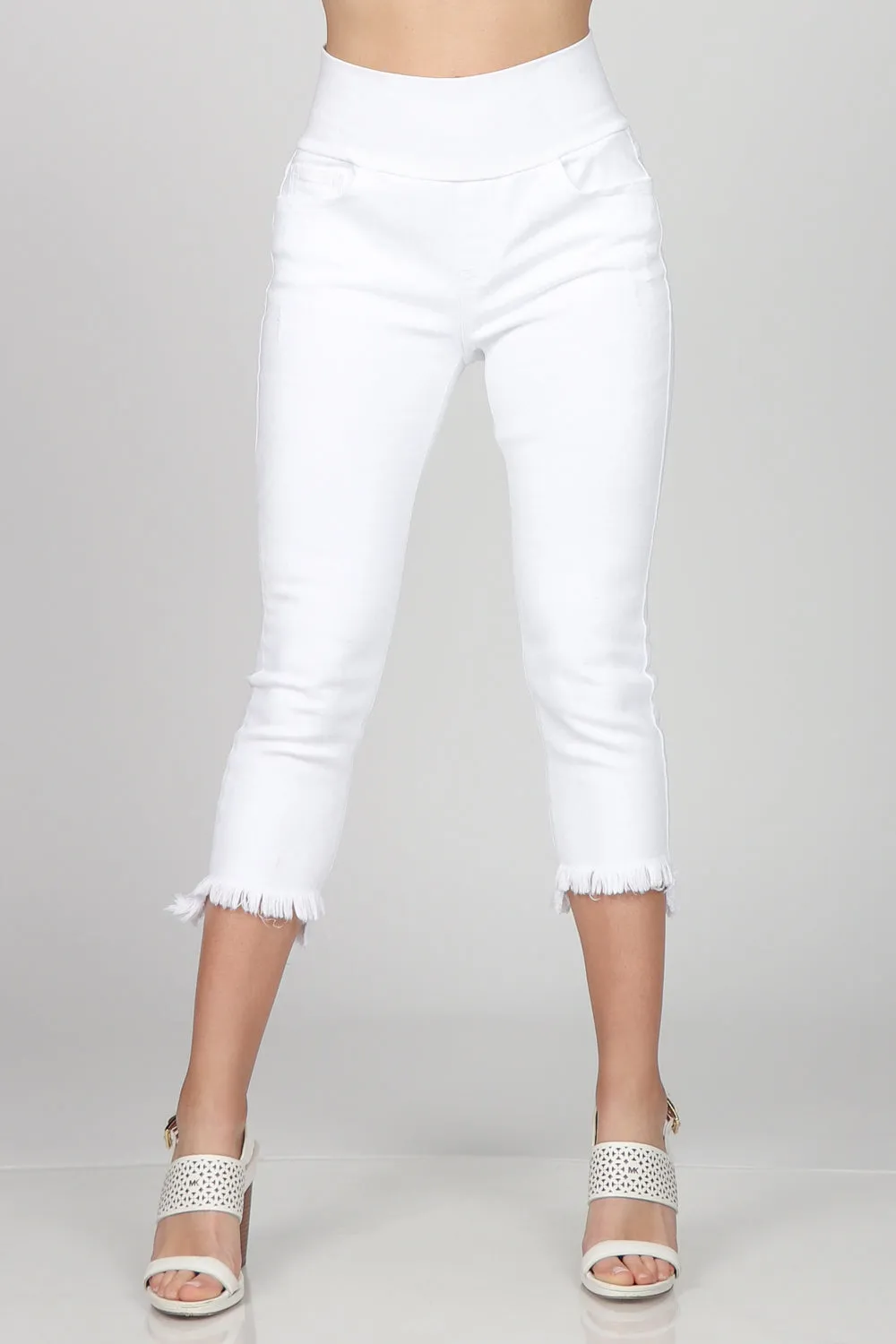 White Frayed Hem High Waist Jeans