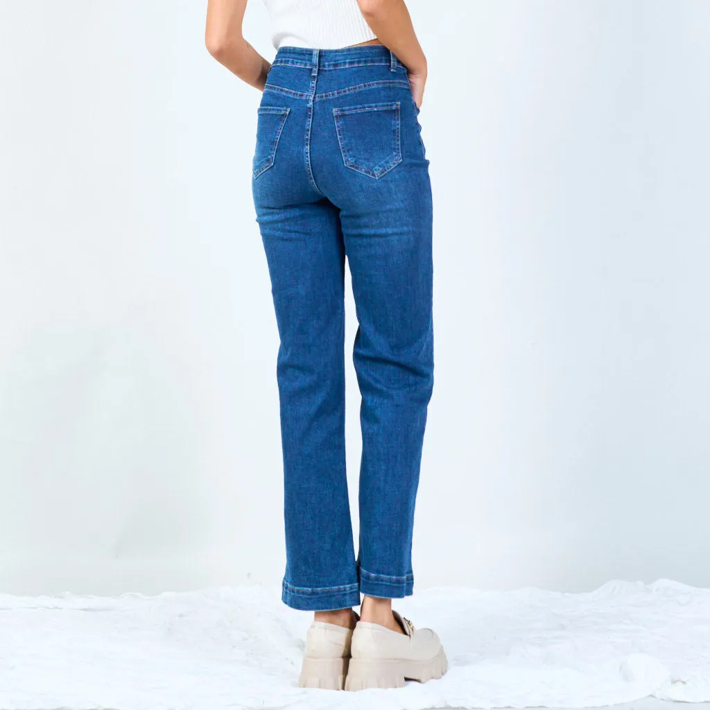 Wide-leg denim jeans with front patch pockets wholesale