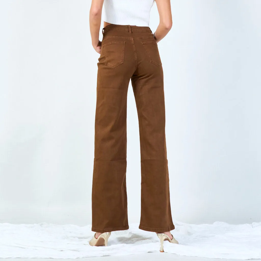 Wide-leg white denim pants wholesale