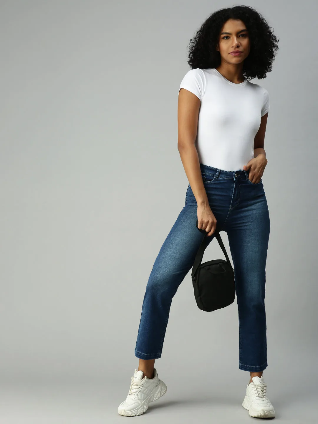 Women Solid Blue Relaxed Fit Denim Jeans