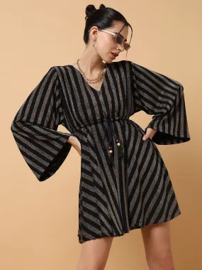 Women V-Neck Striped Empire Bronze Dress