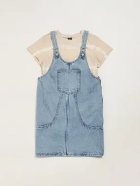 Y&F Kids Denim Blue Straight Pinafore Dress with T-Shirt